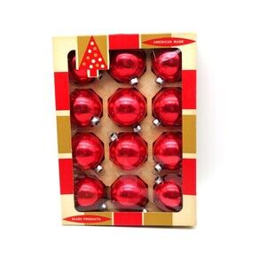 Vintage Coby Glass Ball Christmas Ornaments Box of 12 Ruby Red